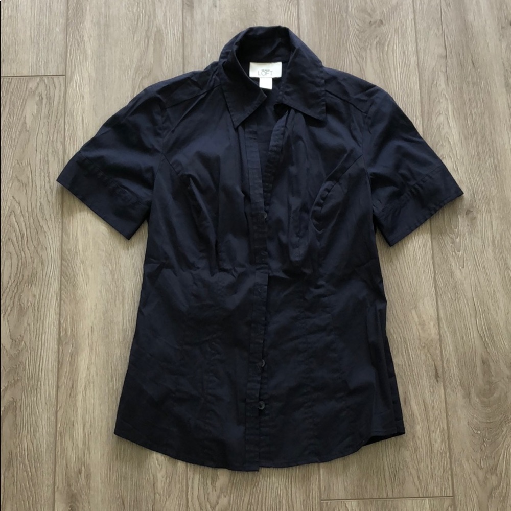 Ann Taylor LOFT Navy Collared Button Down Sz 0